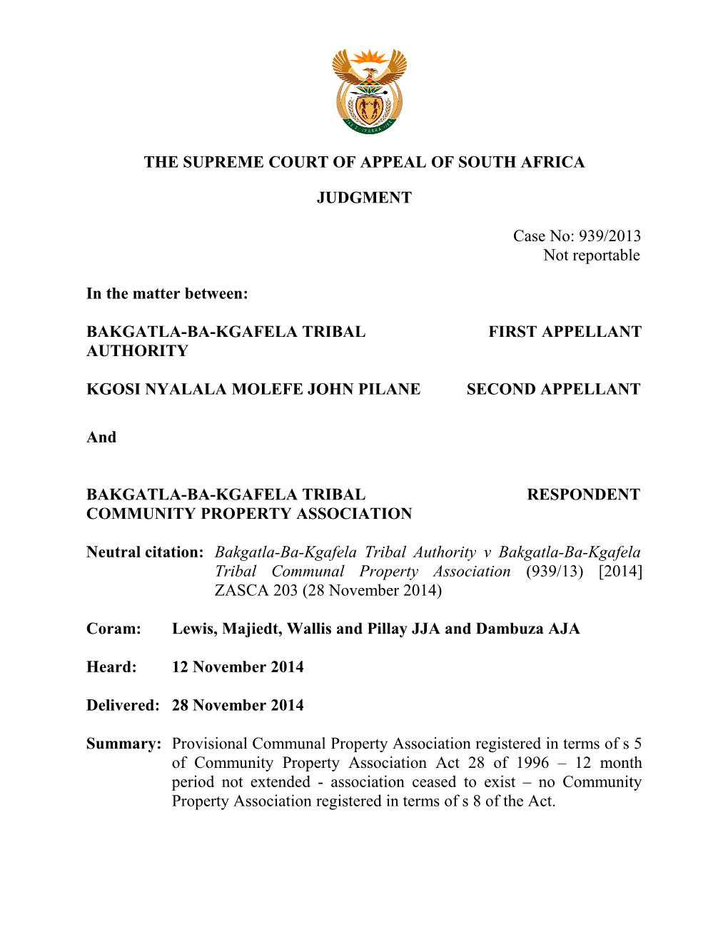 The Supreme Court of Appeal of South Africa s34