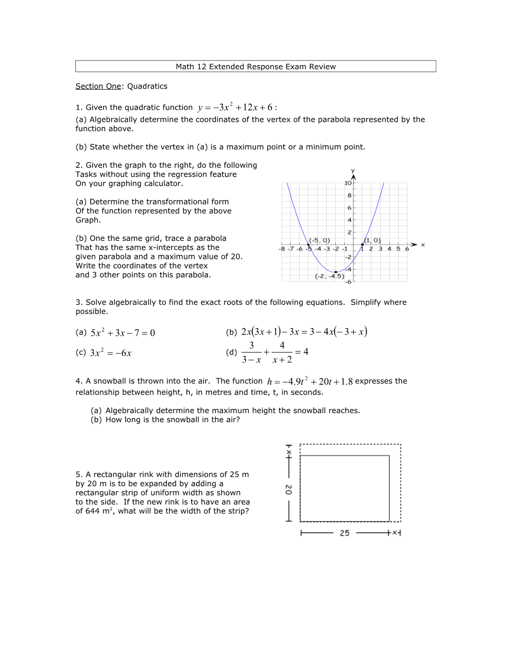 Math 12 Extended Response Exam Review