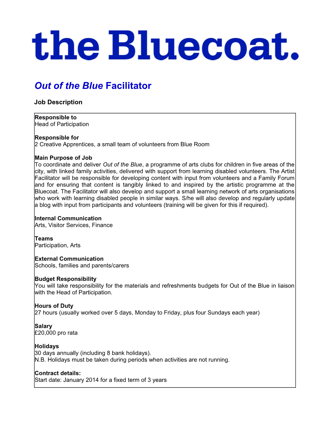 Out of the Blue Facilitator