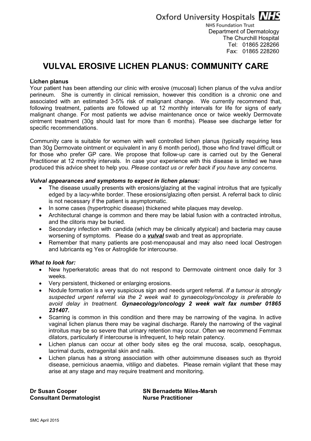 Vulval Erosive Lichen Planus: Community Care