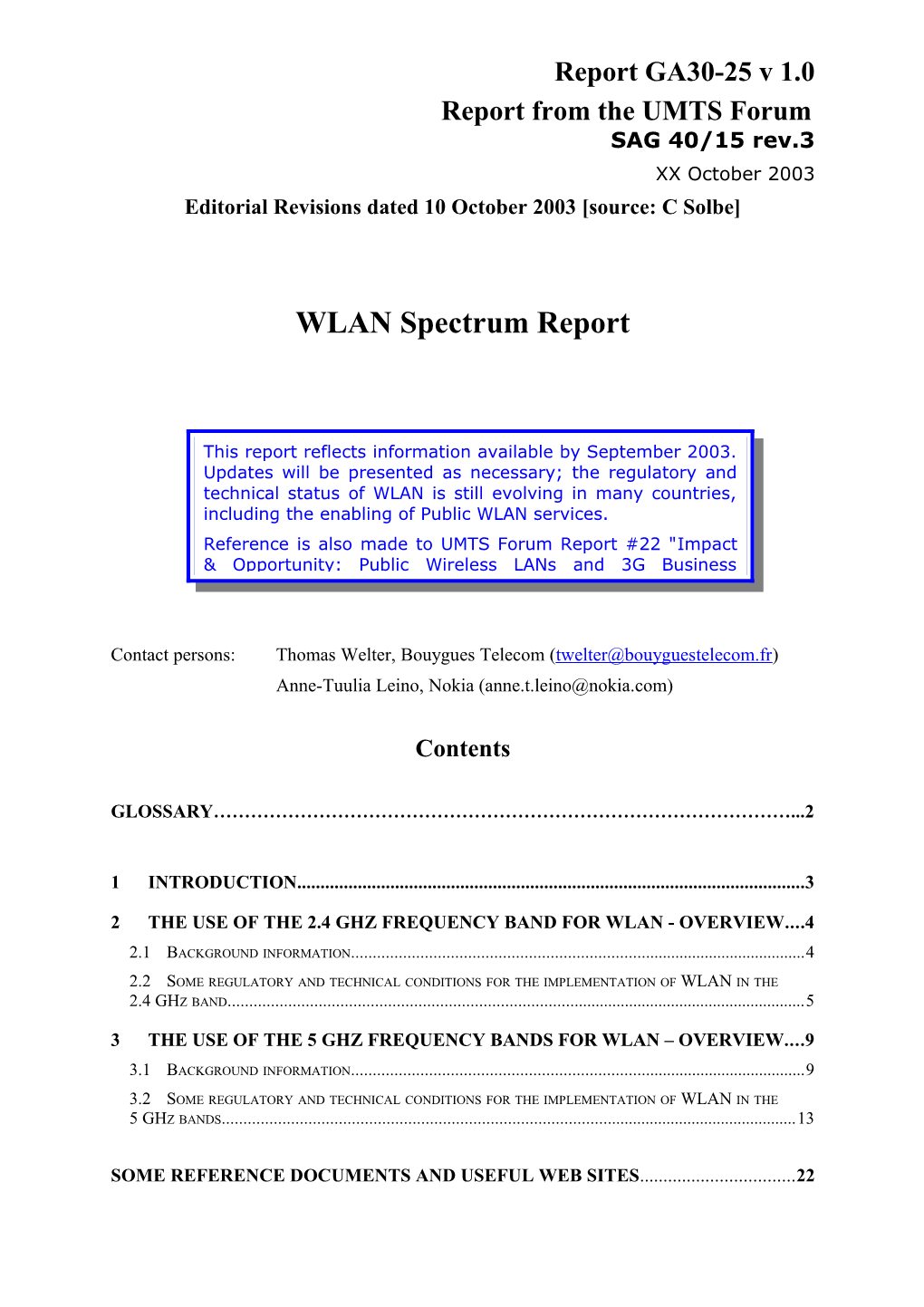 Draft WLAN Frequency Report