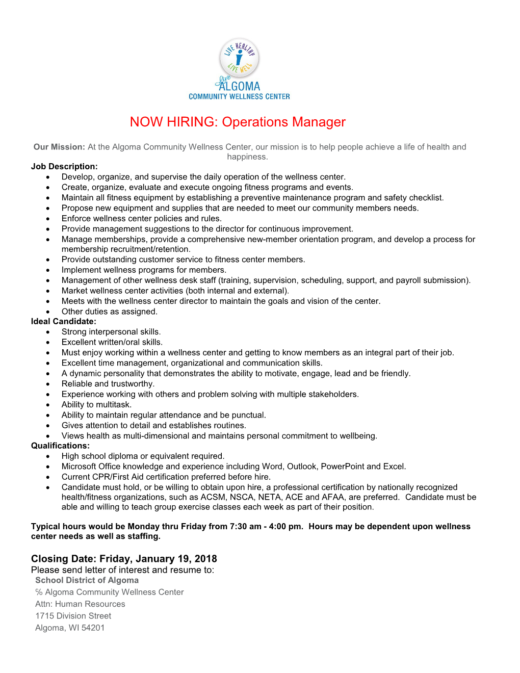 NOW HIRING: Operations Manager