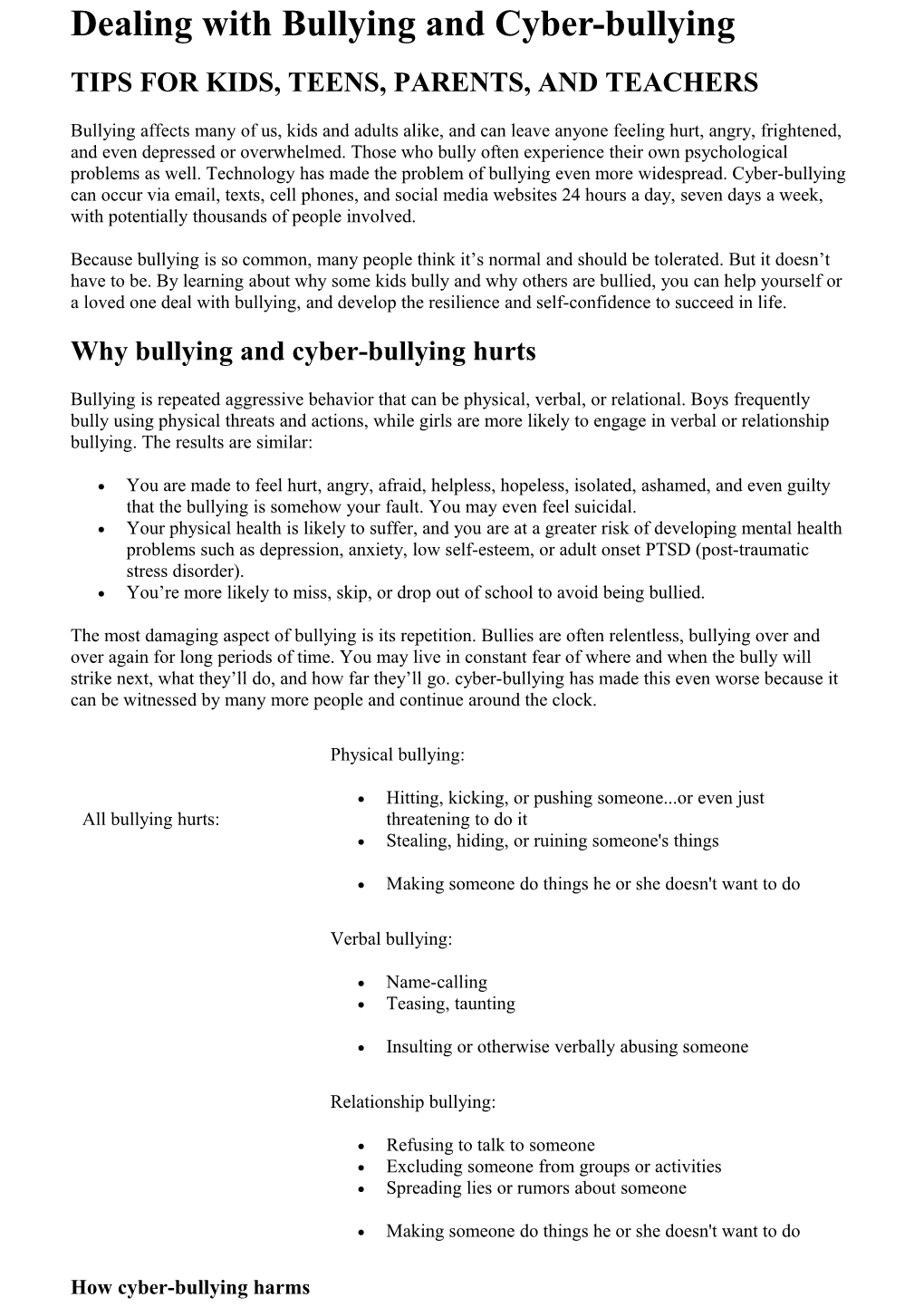 Dealing with Bullying and Cyber-Bullying