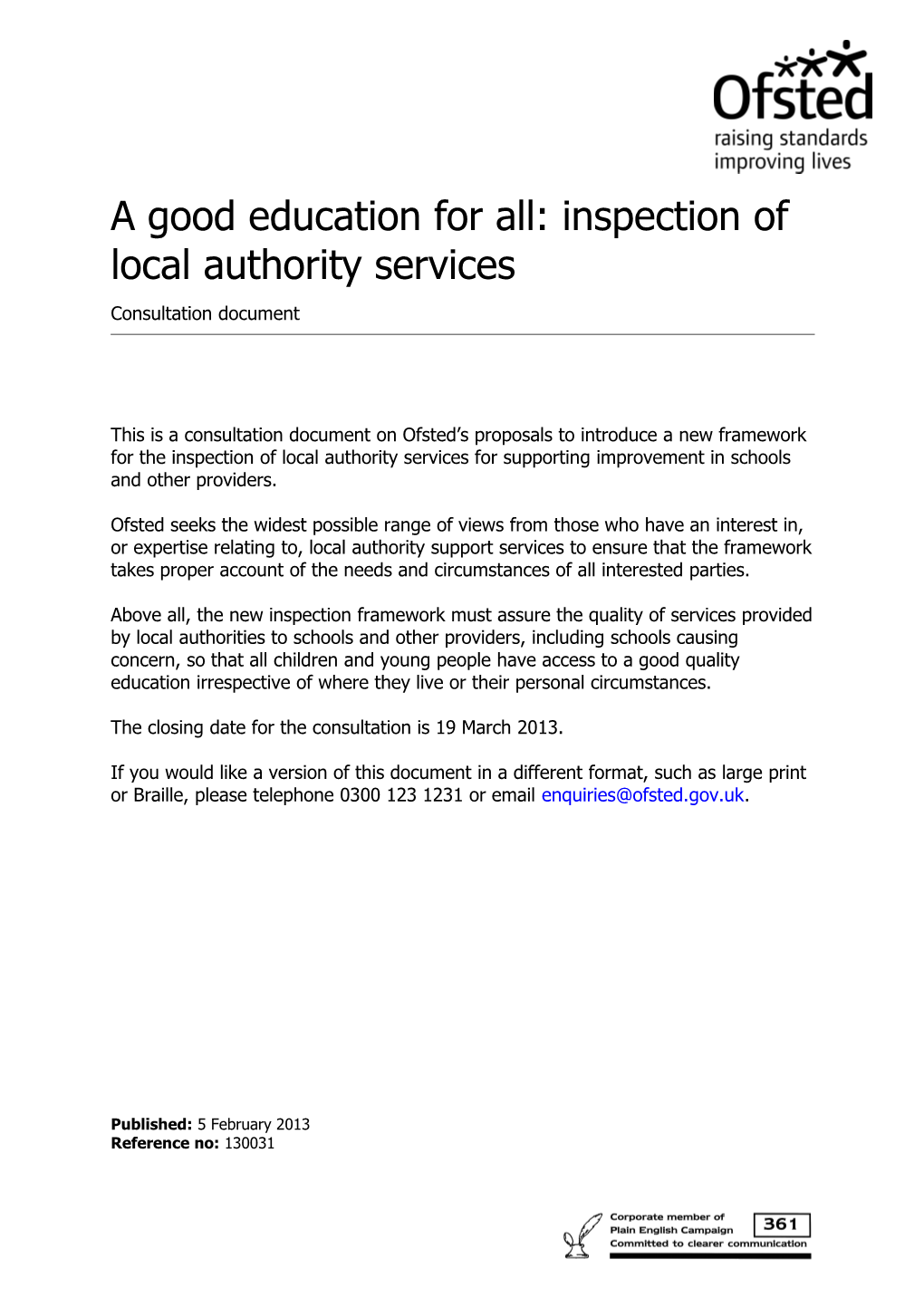 Ofsted La Inspection Response
