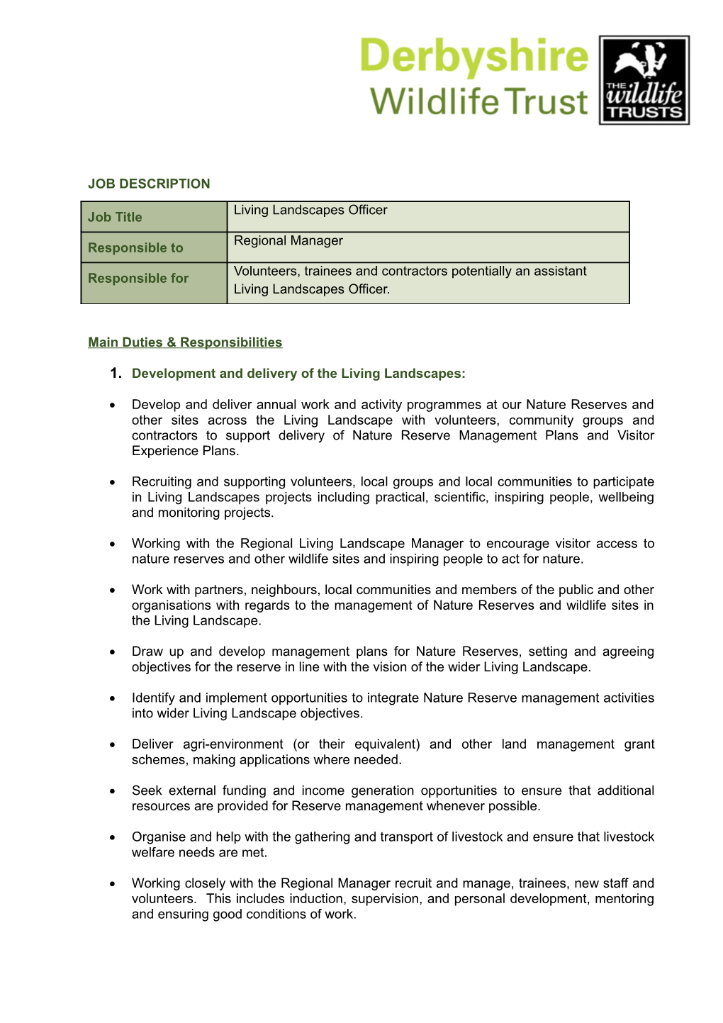 1. Development and Delivery of the Living Landscapes