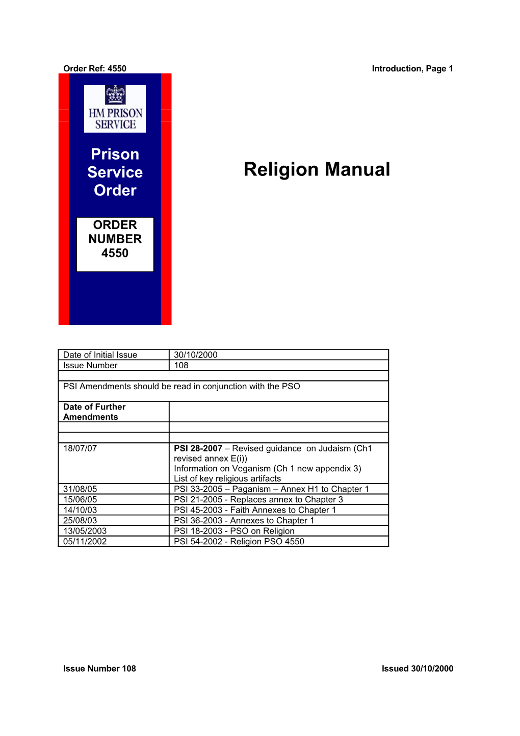 PSO 4550 - Religion Manual