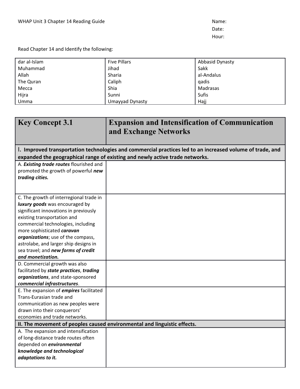 Read Chapter 14 and Identify the Following