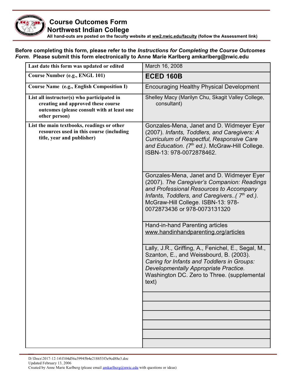 Course Outcomes Form