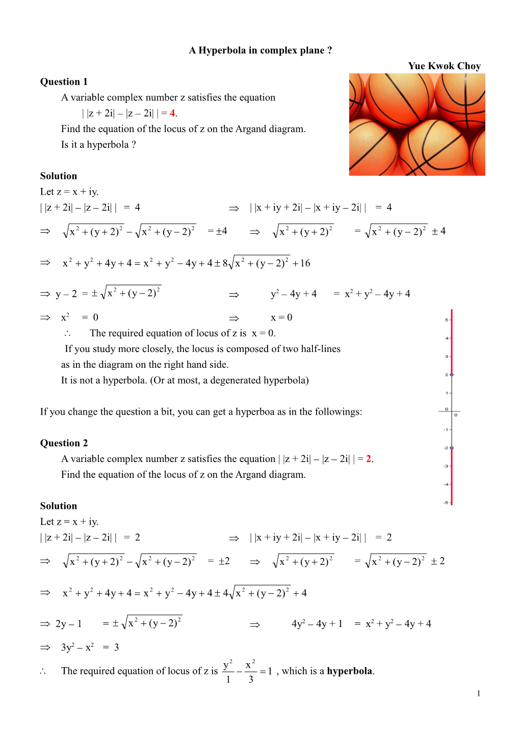 A Hyperbola in Complex Plane