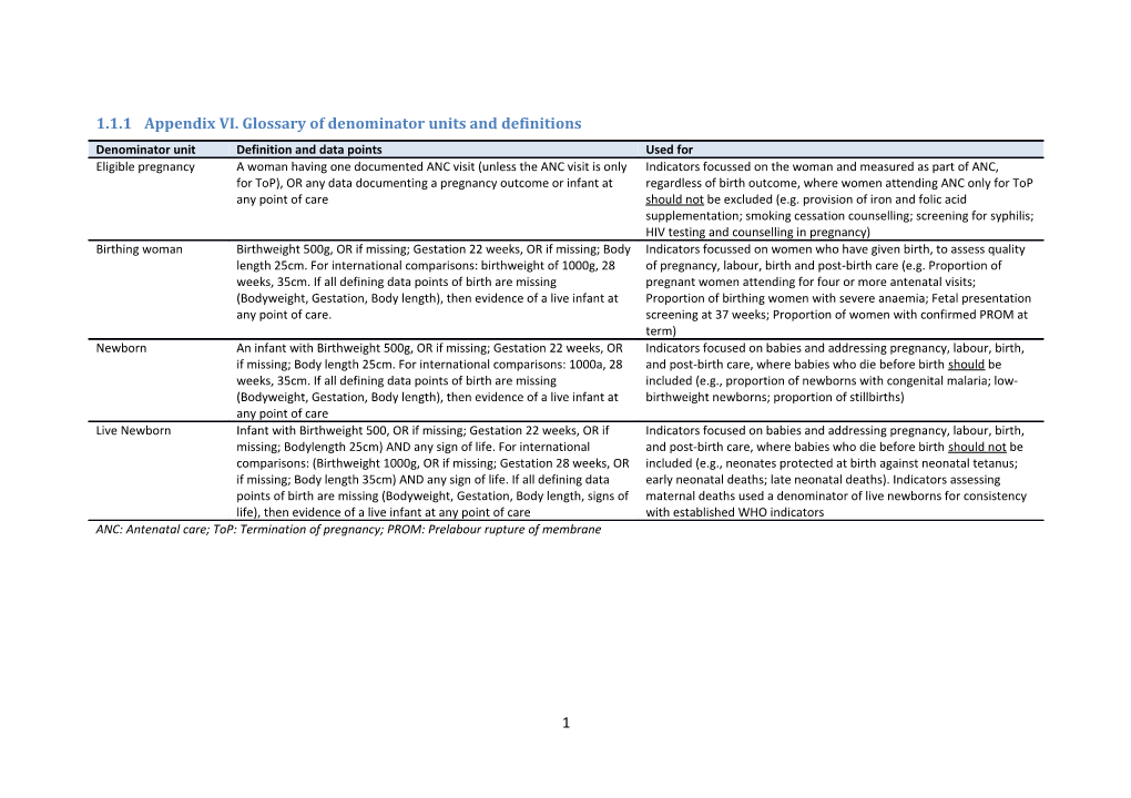 1.1.1 Appendix VI. Glossary of Denominator Units and Definitions