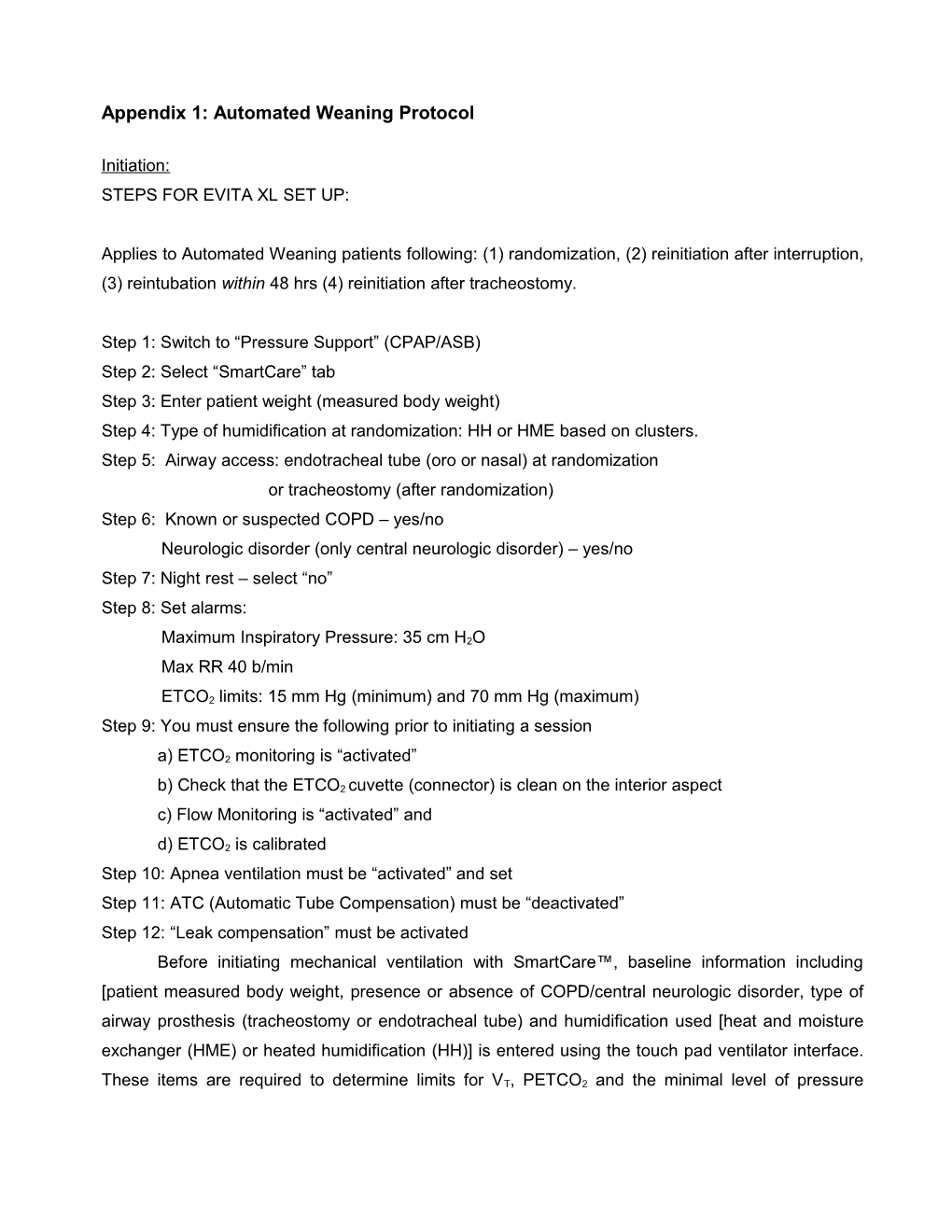 Appendix 1: Automated Weaning Protocol