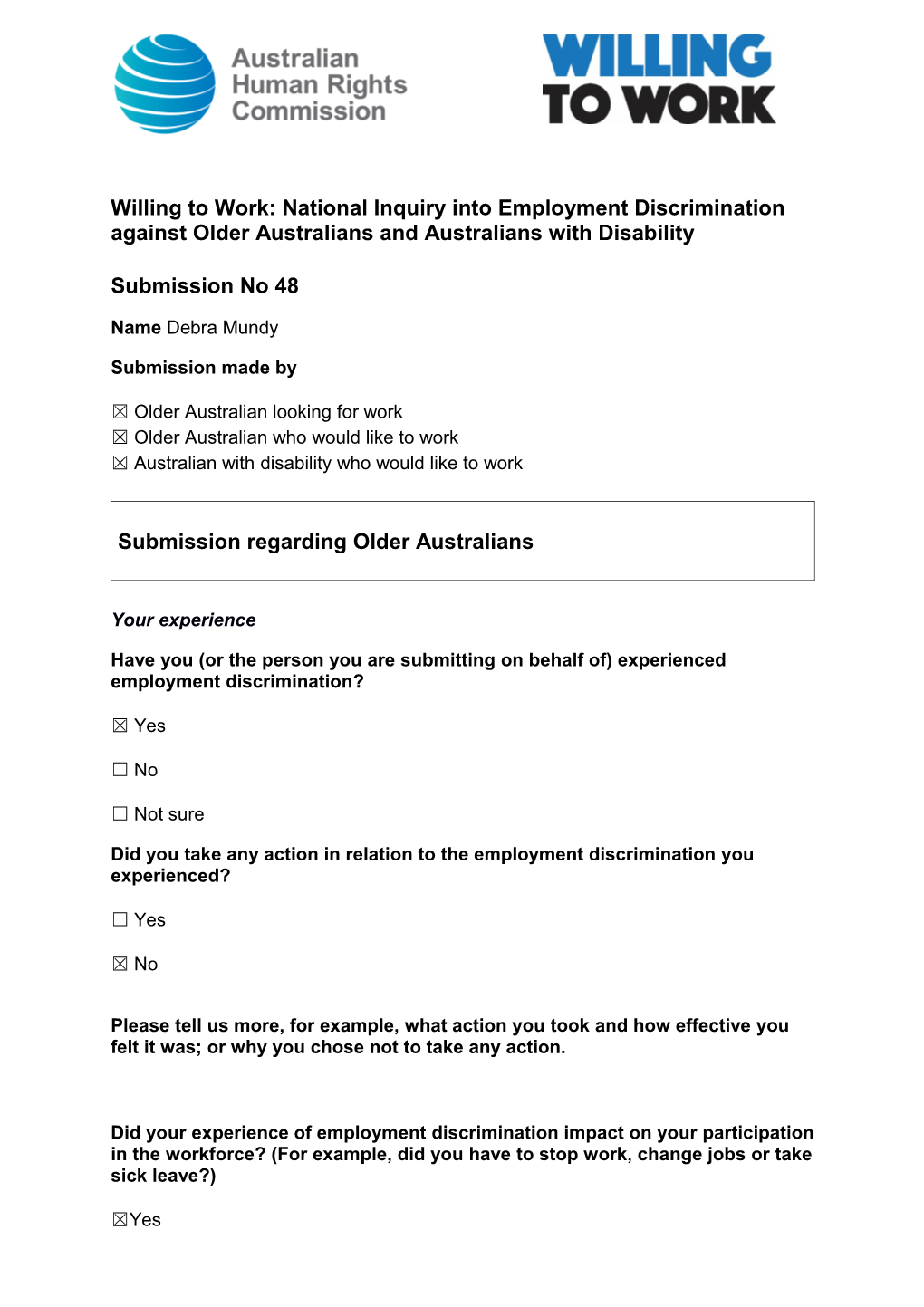 Willing to Work: National Inquiry Into Employment Discrimination Against Older Australians s7