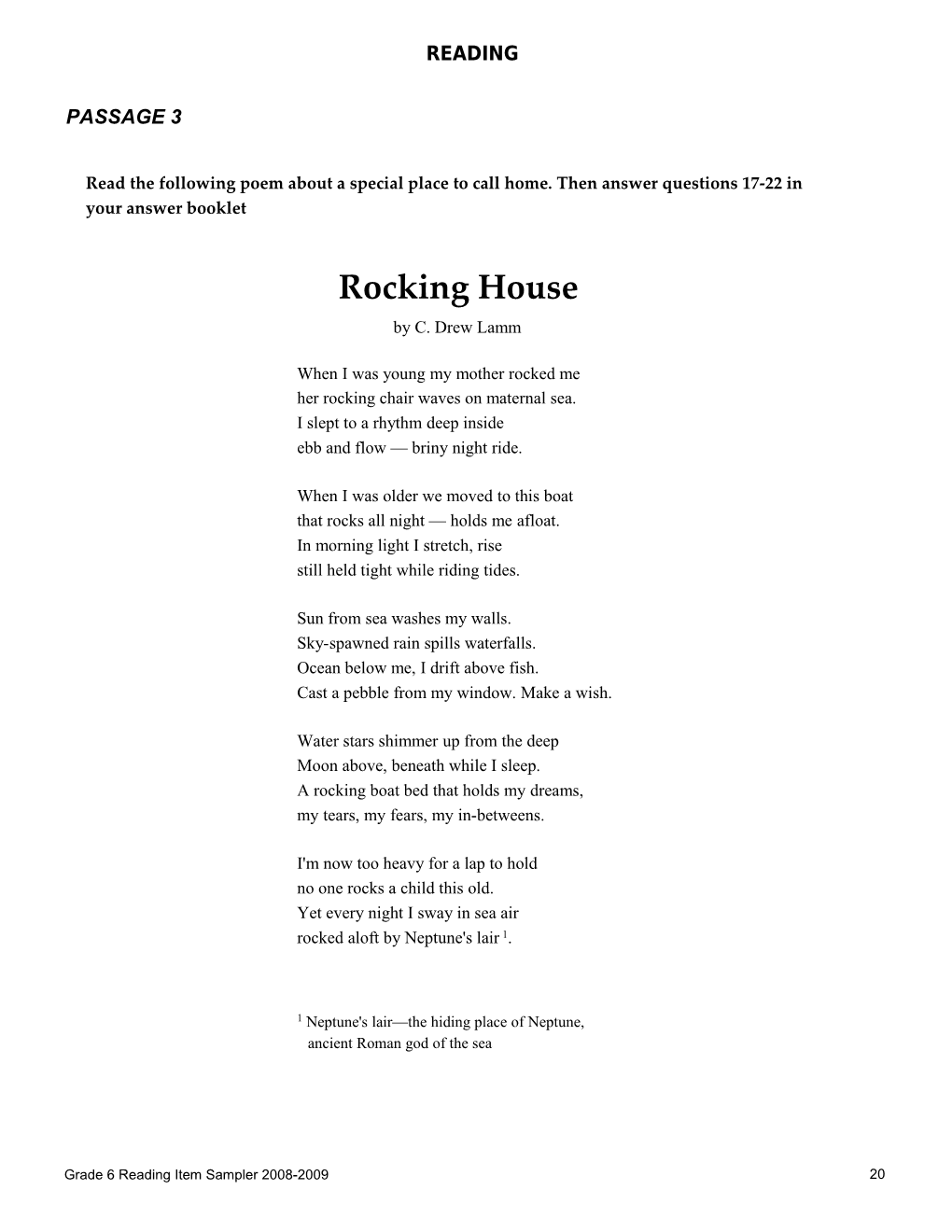 Read the Following Poem About a Special Place to Call Home. Then Answer Questions 17-22 In