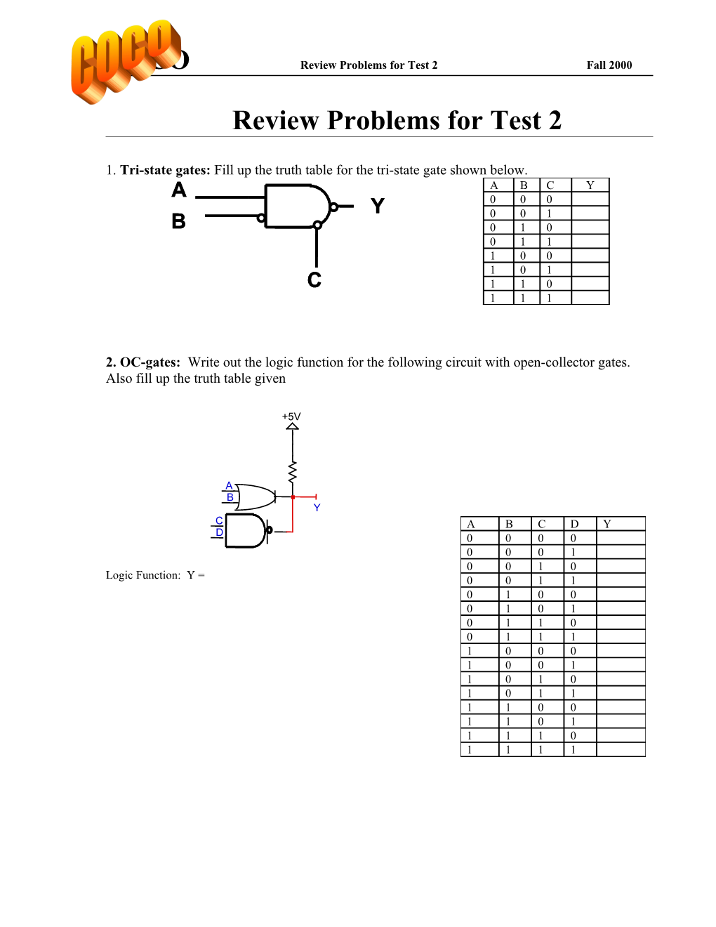 COCO Review Problems for Test 2 Fall 2000