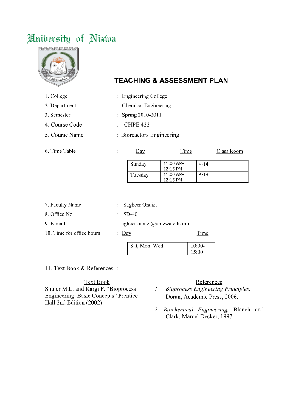 Teaching & Assessment Plan s3