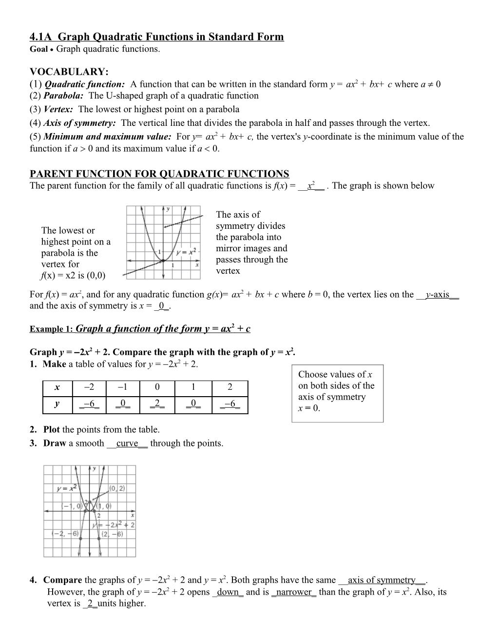 4.1A Graph Quadratic Functions in Standard Form