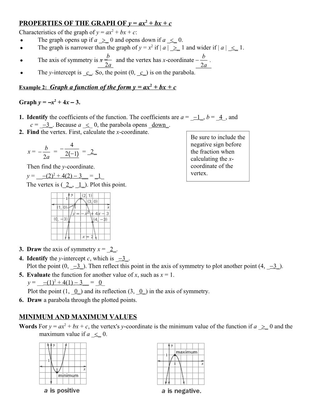 4.1A Graph Quadratic Functions in Standard Form