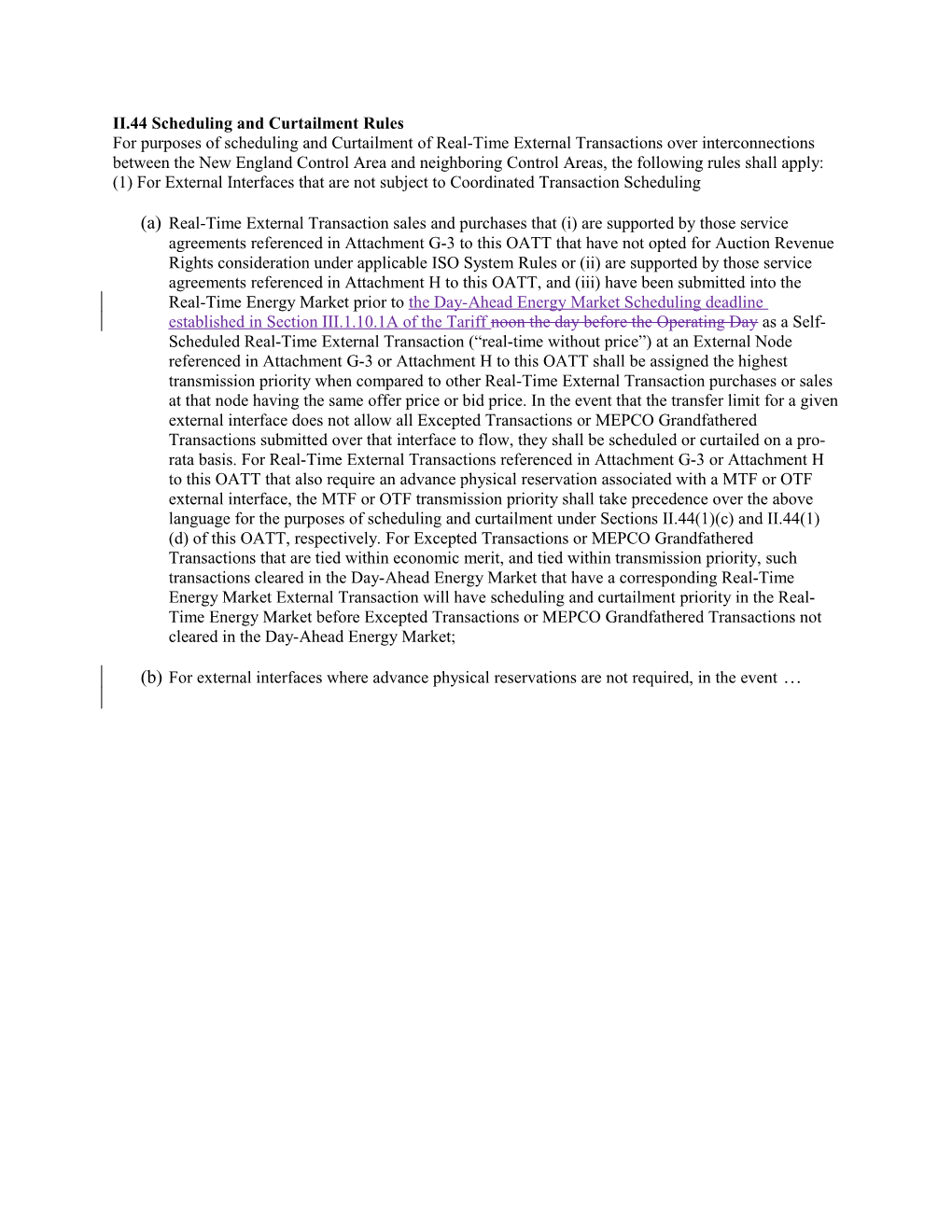 II.44 Scheduling and Curtailment Rules