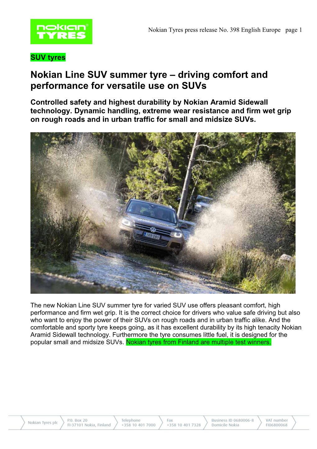 Nokian Tyres Press Release No. 398English Europe Page 1