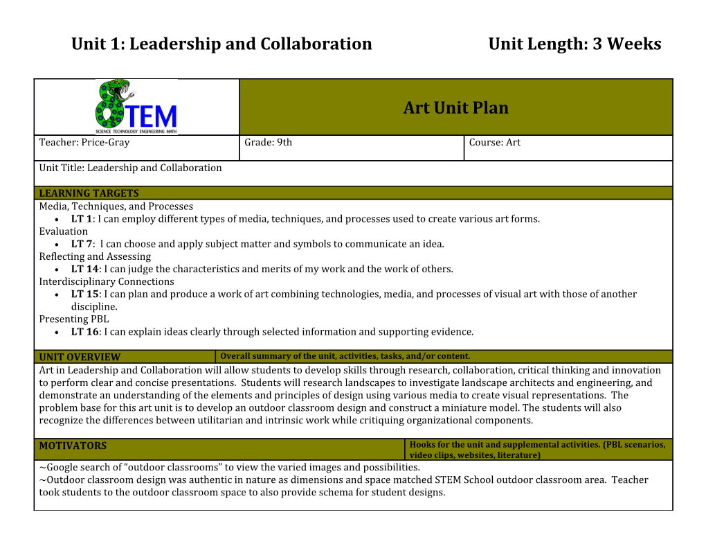 Unit 1: Leadership and Collaborationunit Length: 3 Weeks