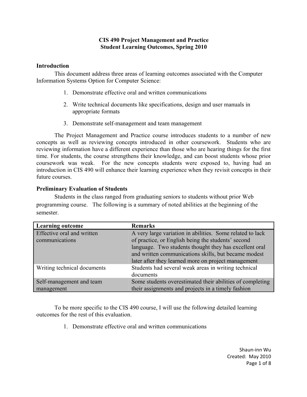 CIS 490 Project Management and Practice