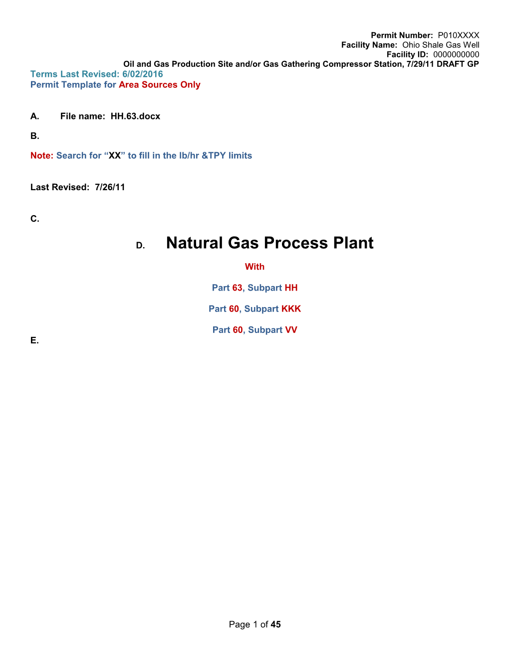Oil and Gas Production Site And/Or Gas Gathering Compressor Station, 7/29/11 DRAFT GP