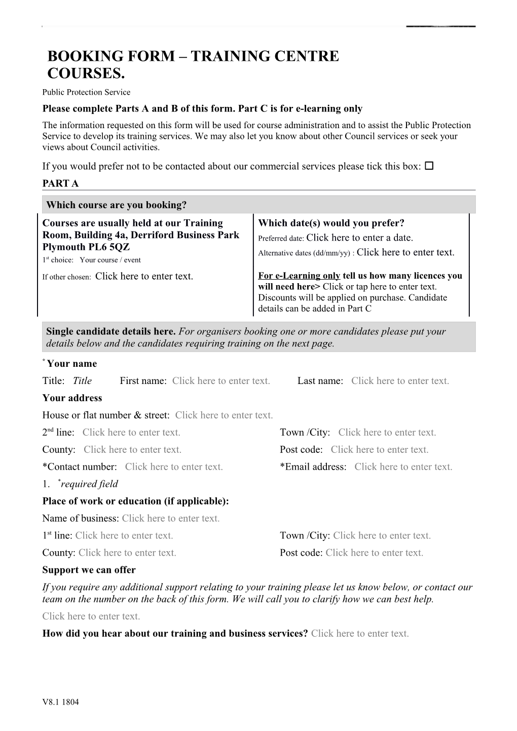 PPS Booking Form