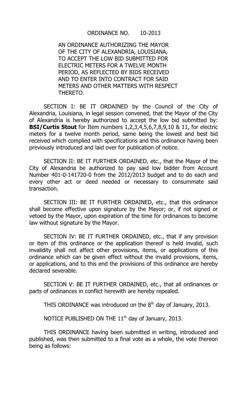 An Ordinance Authorizing the Mayor