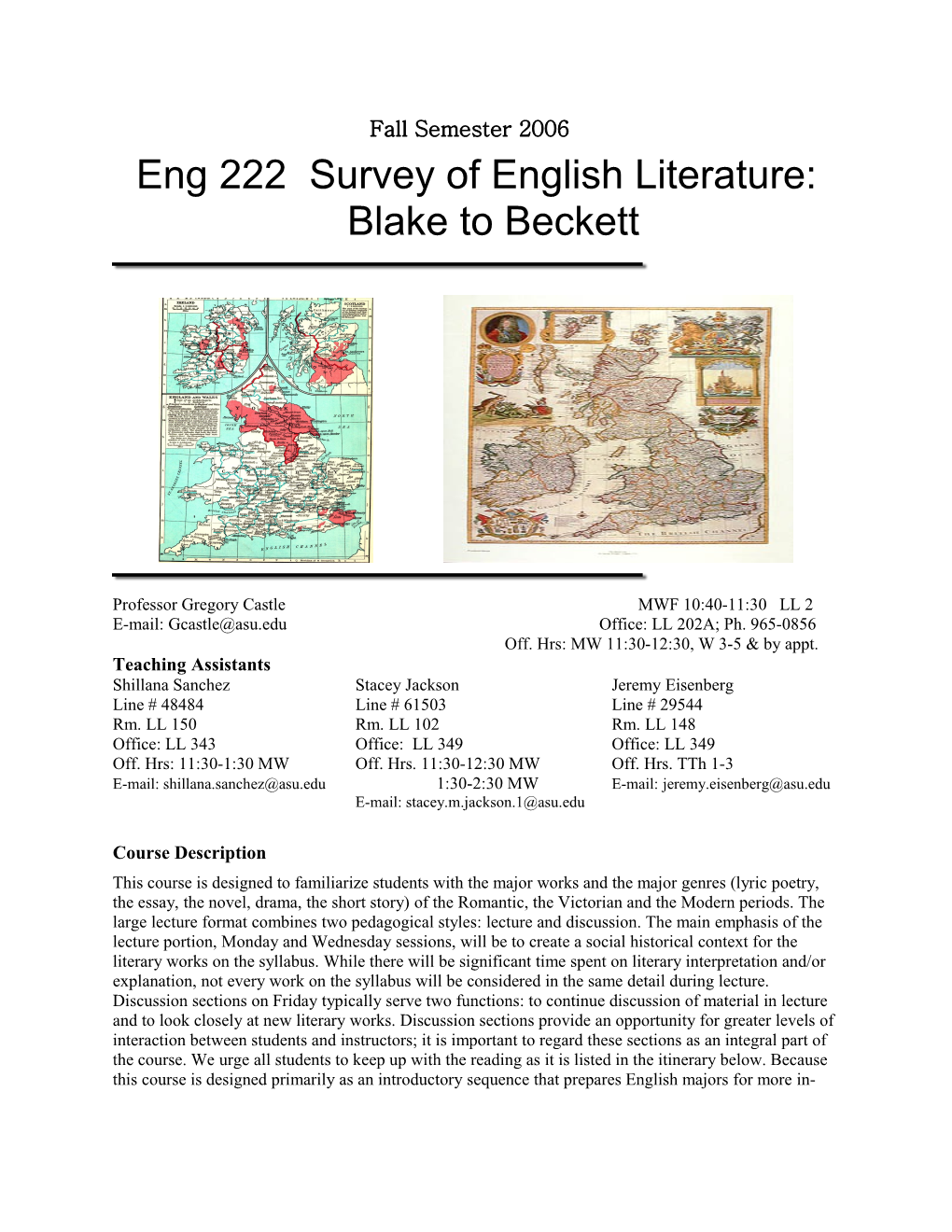 Eng 222 Survey of English Literature: Blake to Beckett