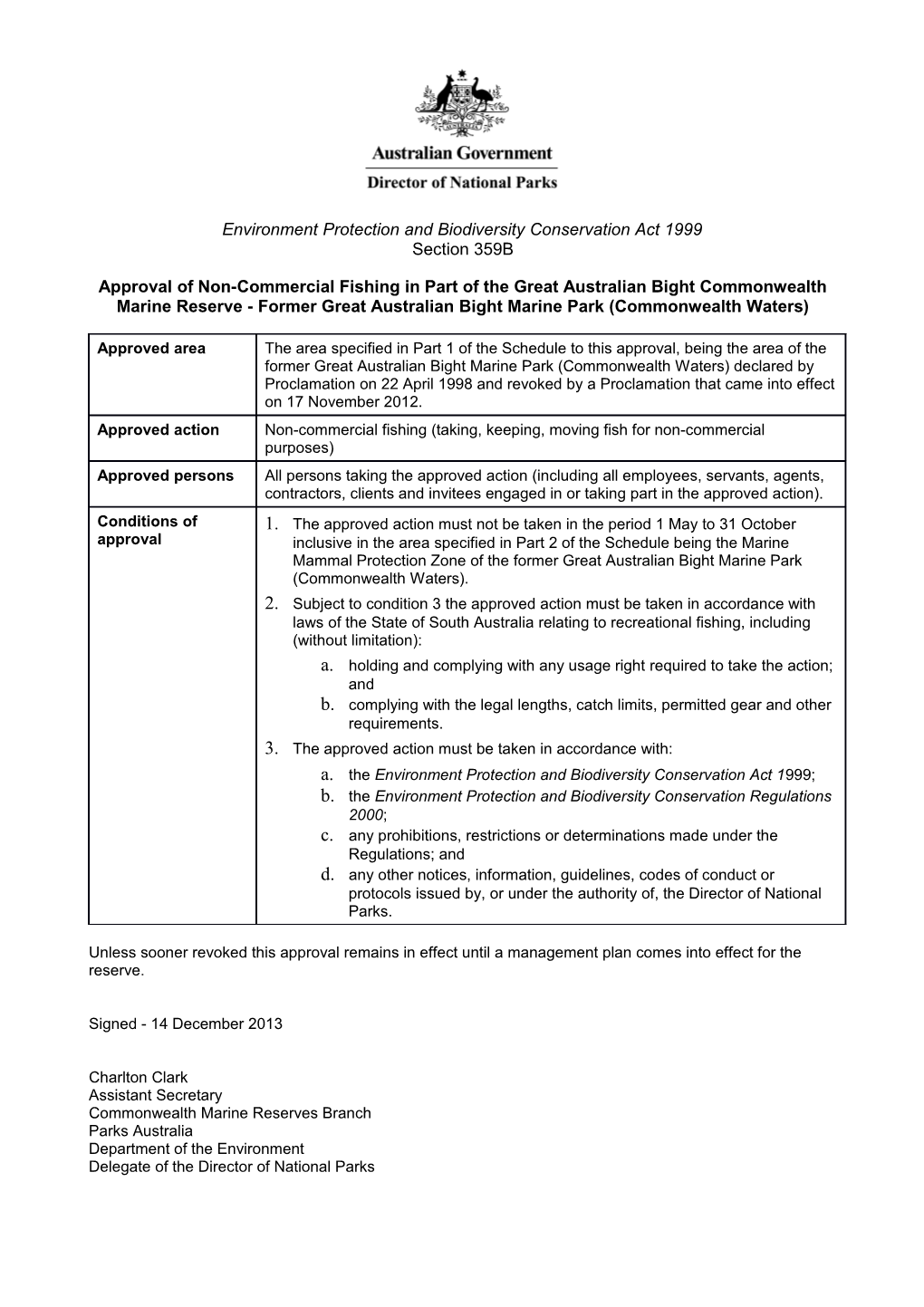 Approval Sw Former Gab Non Commercial Fishing