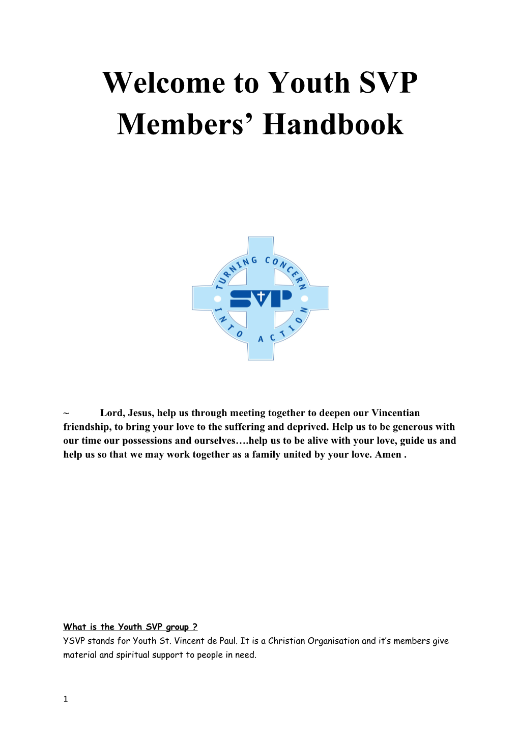 Welcome to Youth SVP Members Handbook