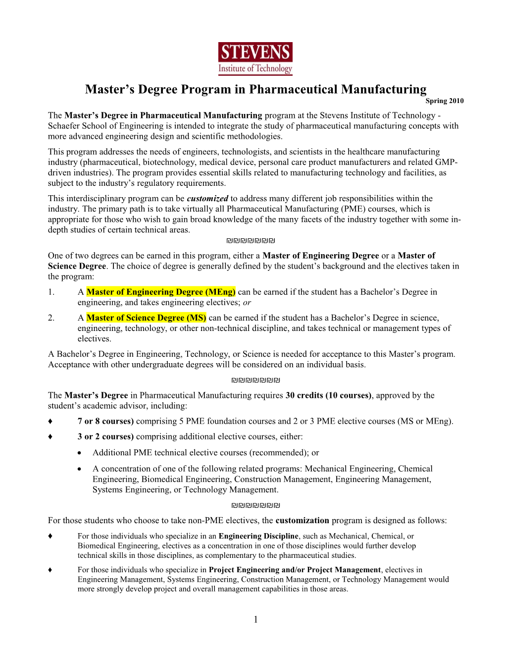 Master S Program in Pharmaceutical Manufacturing Engineering