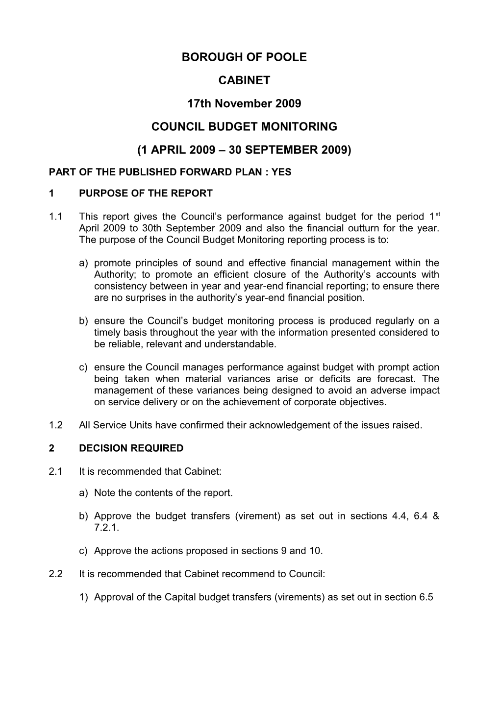 Council Budget Monitoring Report - Revised