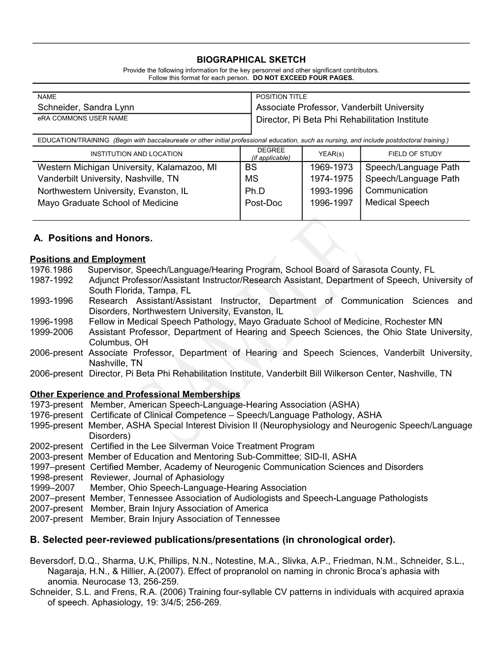 PHS 398 (Rev. 9/04), Biographical Sketch Format Page s11