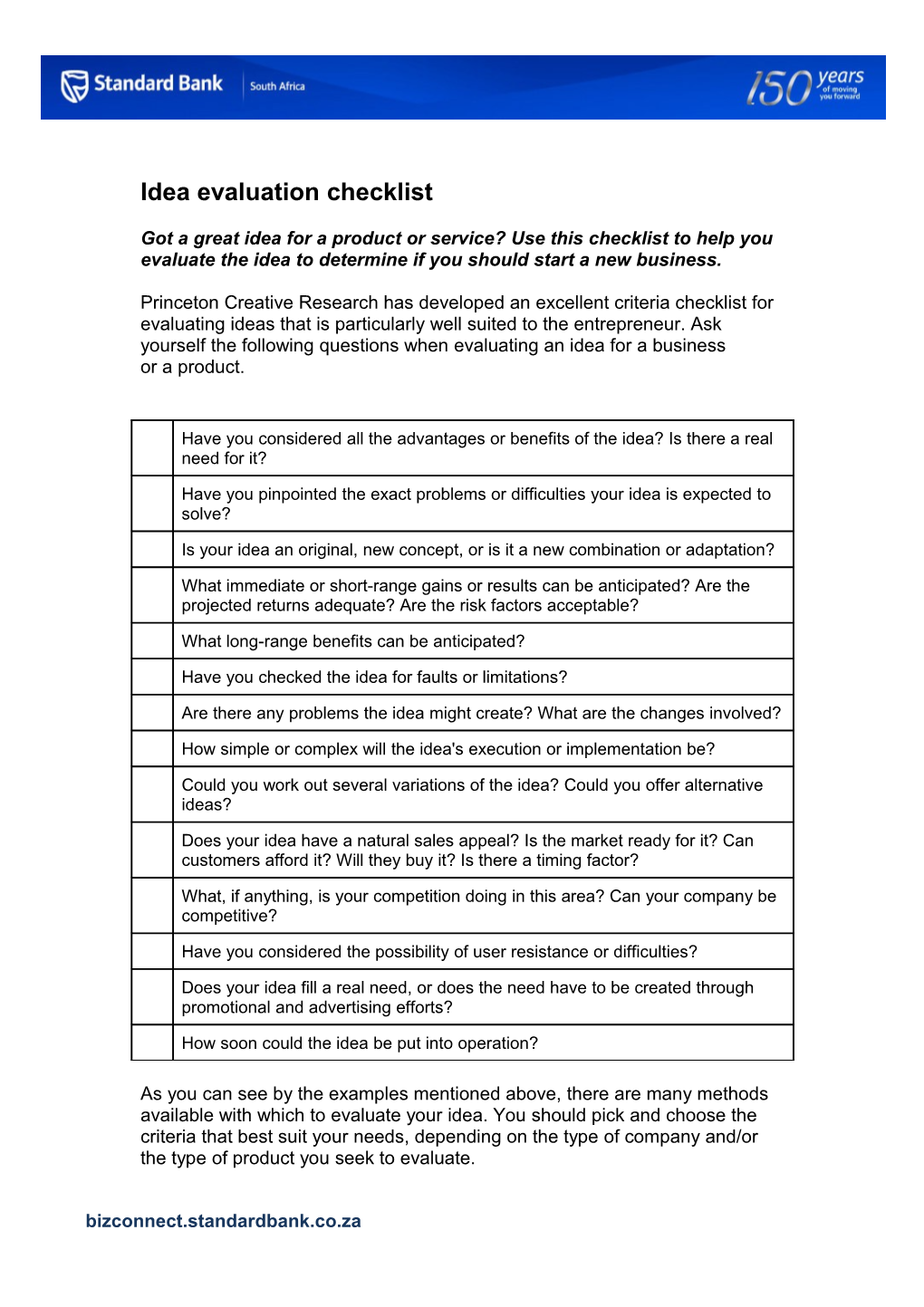 Idea Evaluation Checklist