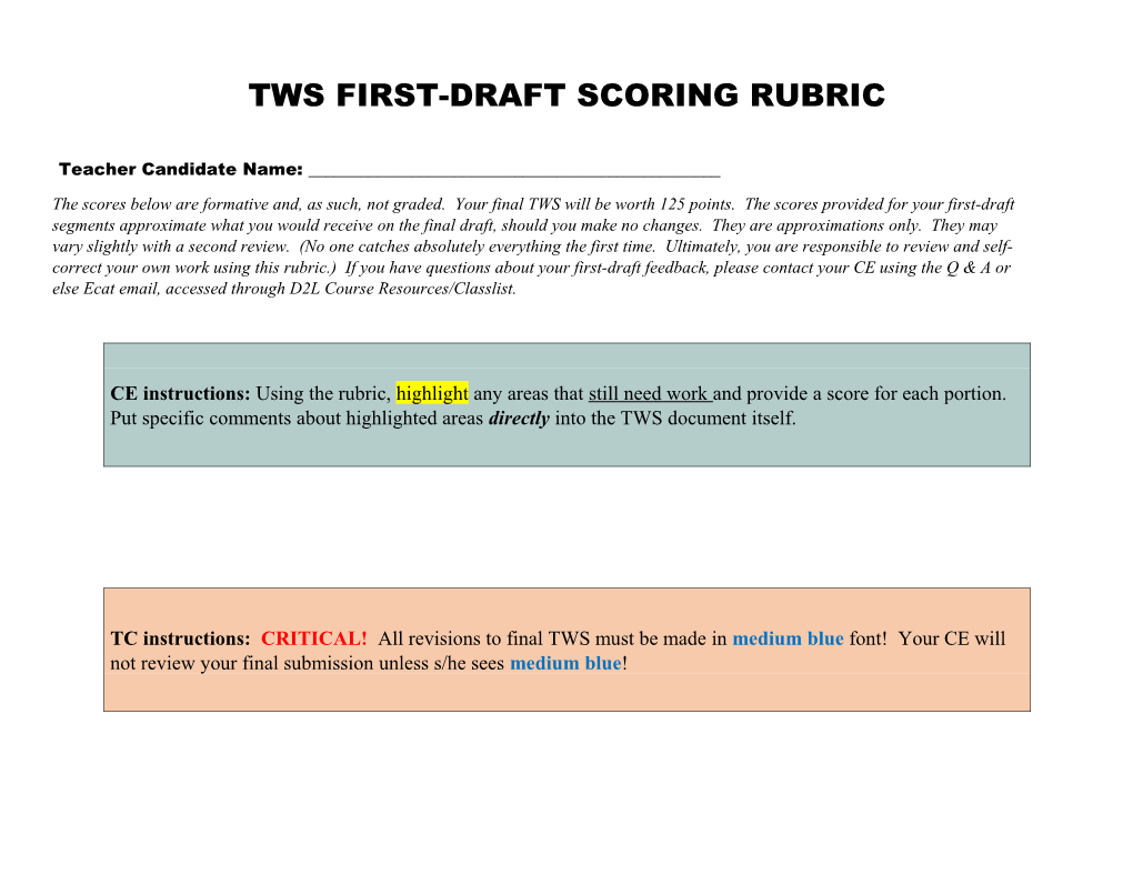 Tws First-Draft Scoring Rubric
