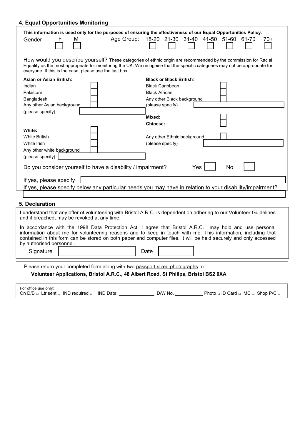 Charity Shop Volunteer Application Form