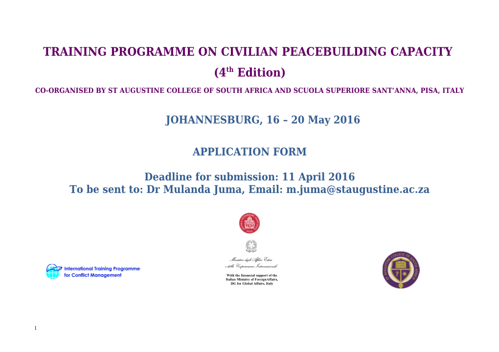 Training Programme on Civilian Peacebuilding Capacity