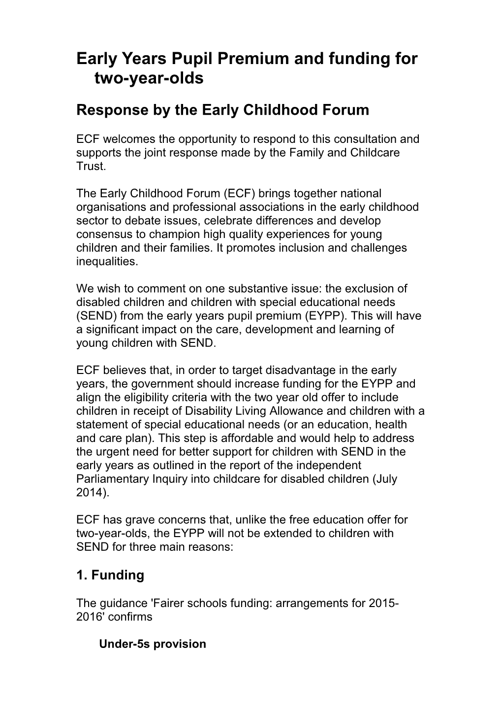 Early Years Pupil Premium and Funding for Two-Year-Olds