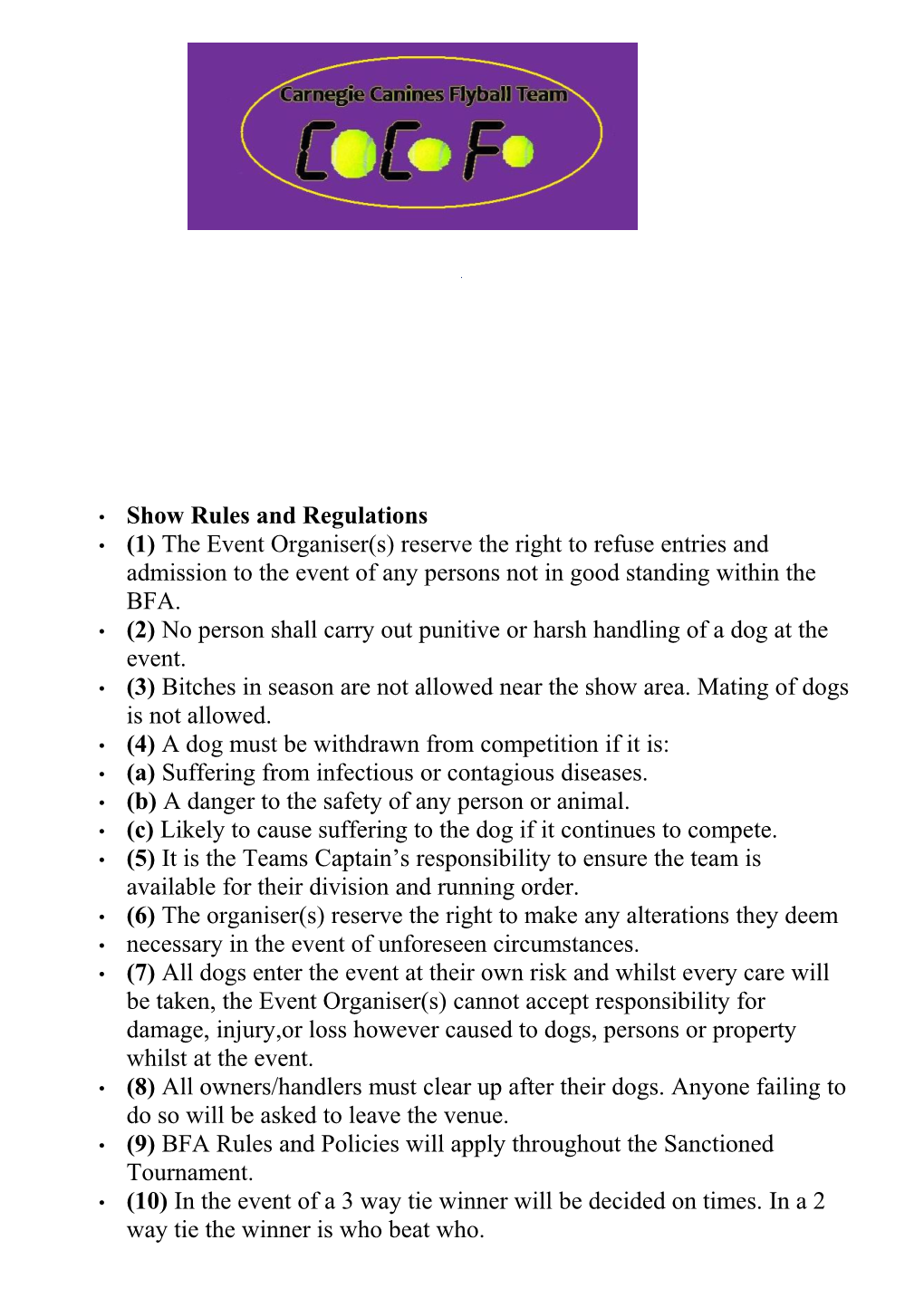 Show Rules and Regulations