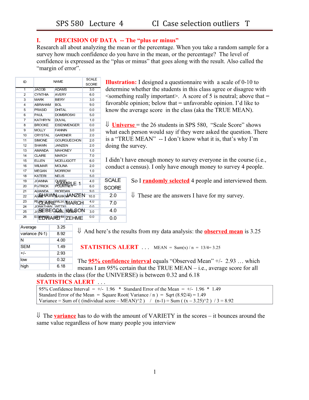 SPS 580 Lecture 4 CI Case Selection Outliers T