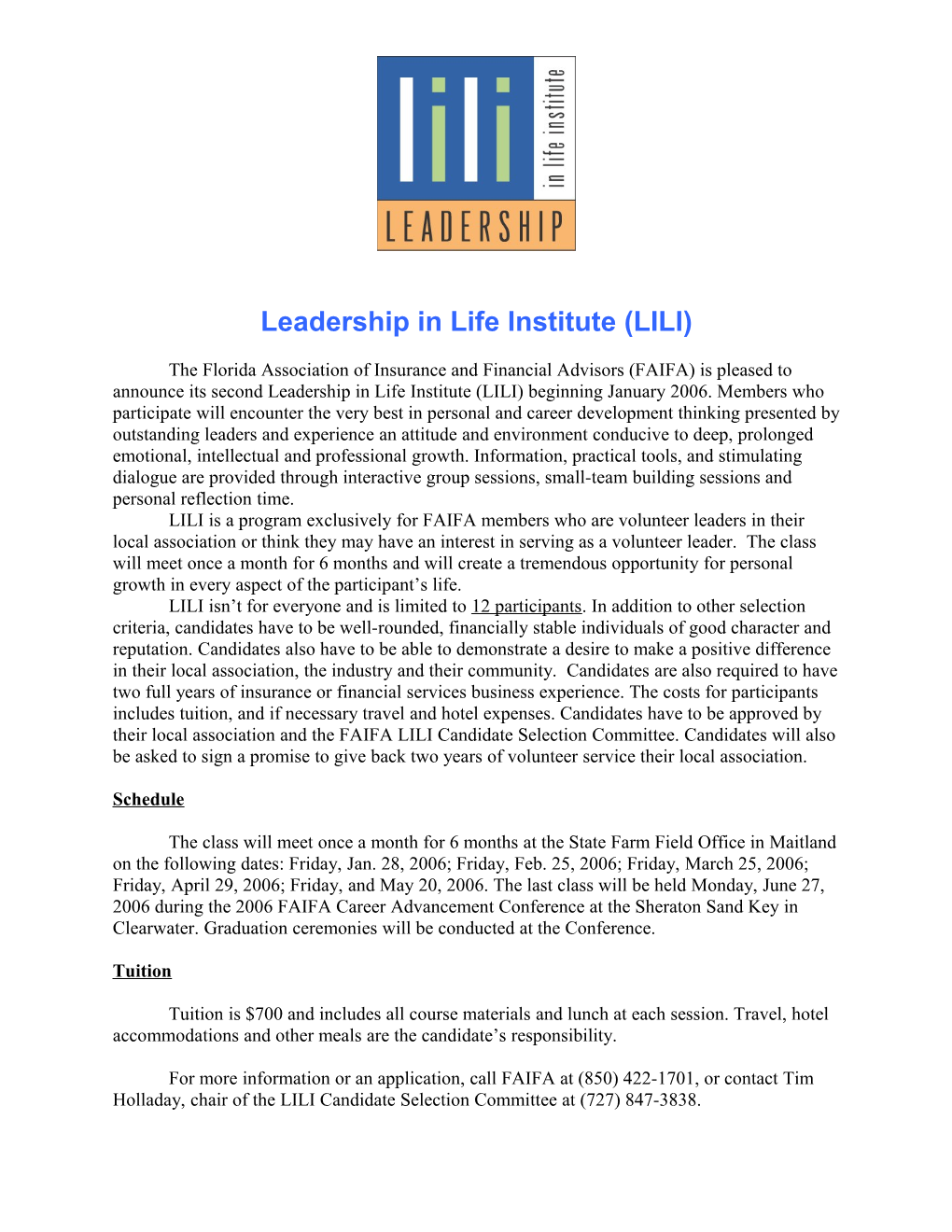 Leadership in Life Institute (LILI)