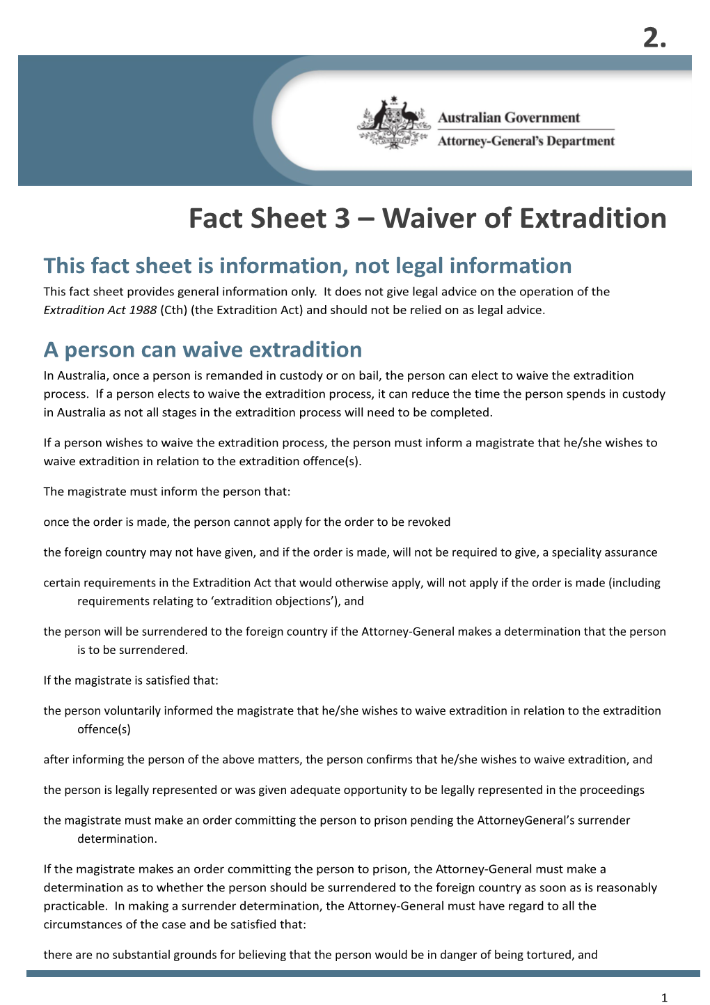 Fact Sheet - Waiver of Extradition