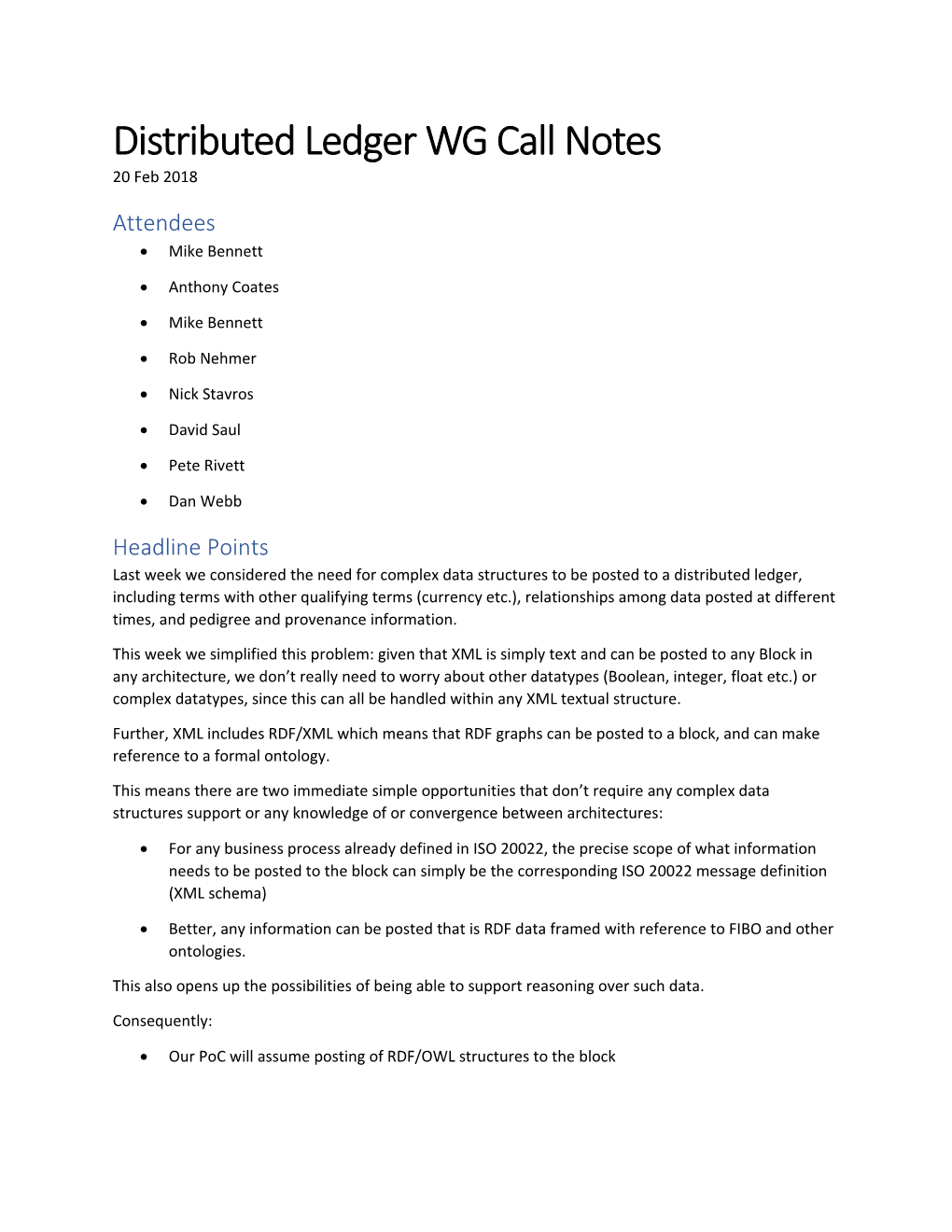 Distributed Ledger WG Call Notes