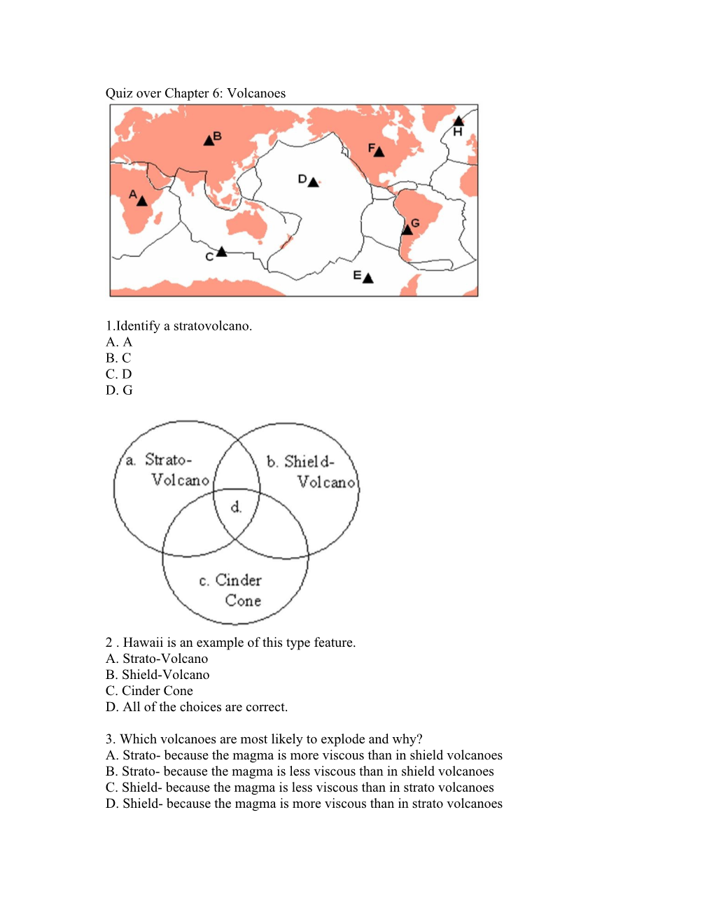 Quiz Over Chapter 6: Volcanoes