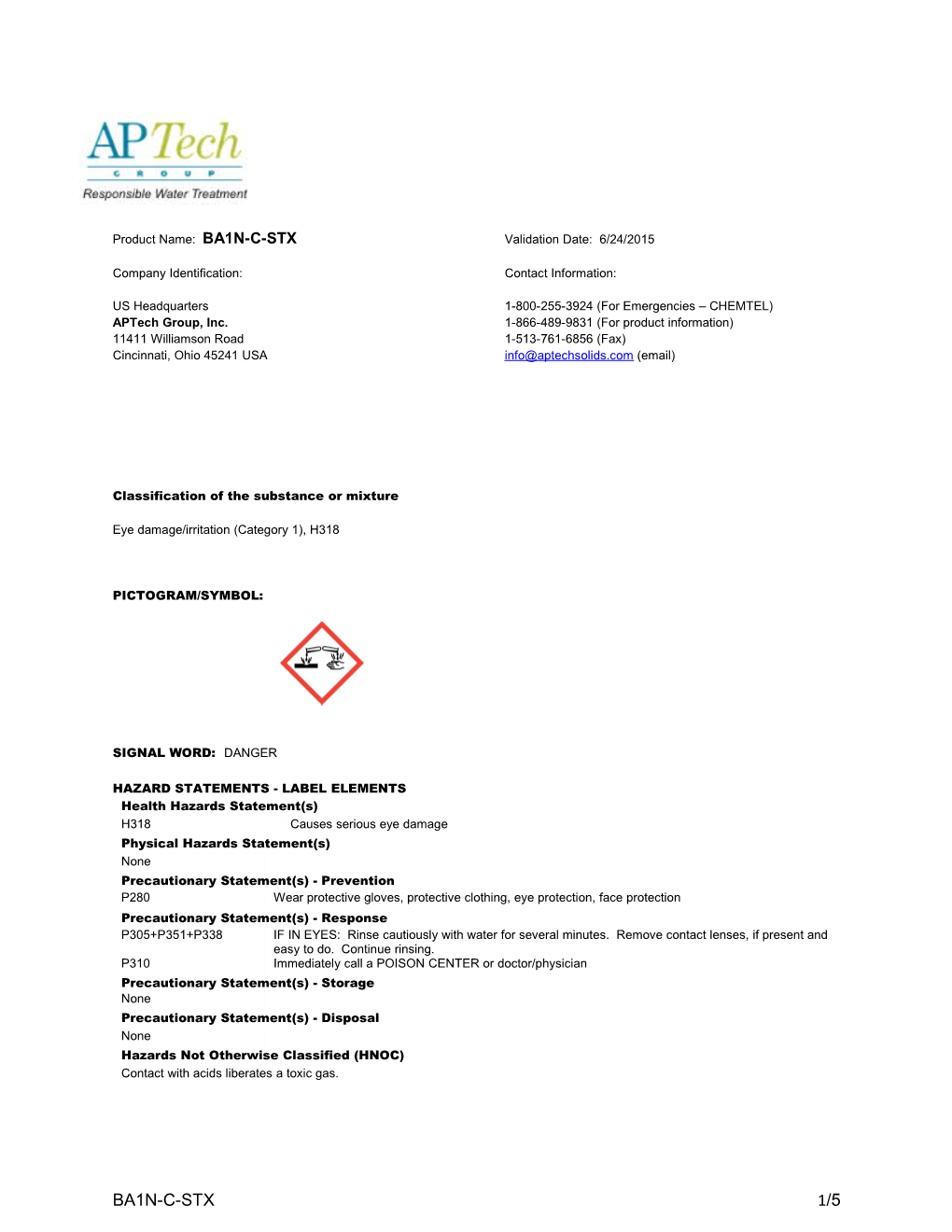 Product Name: BA1N-C-STX Validation Date: 6/24/2015