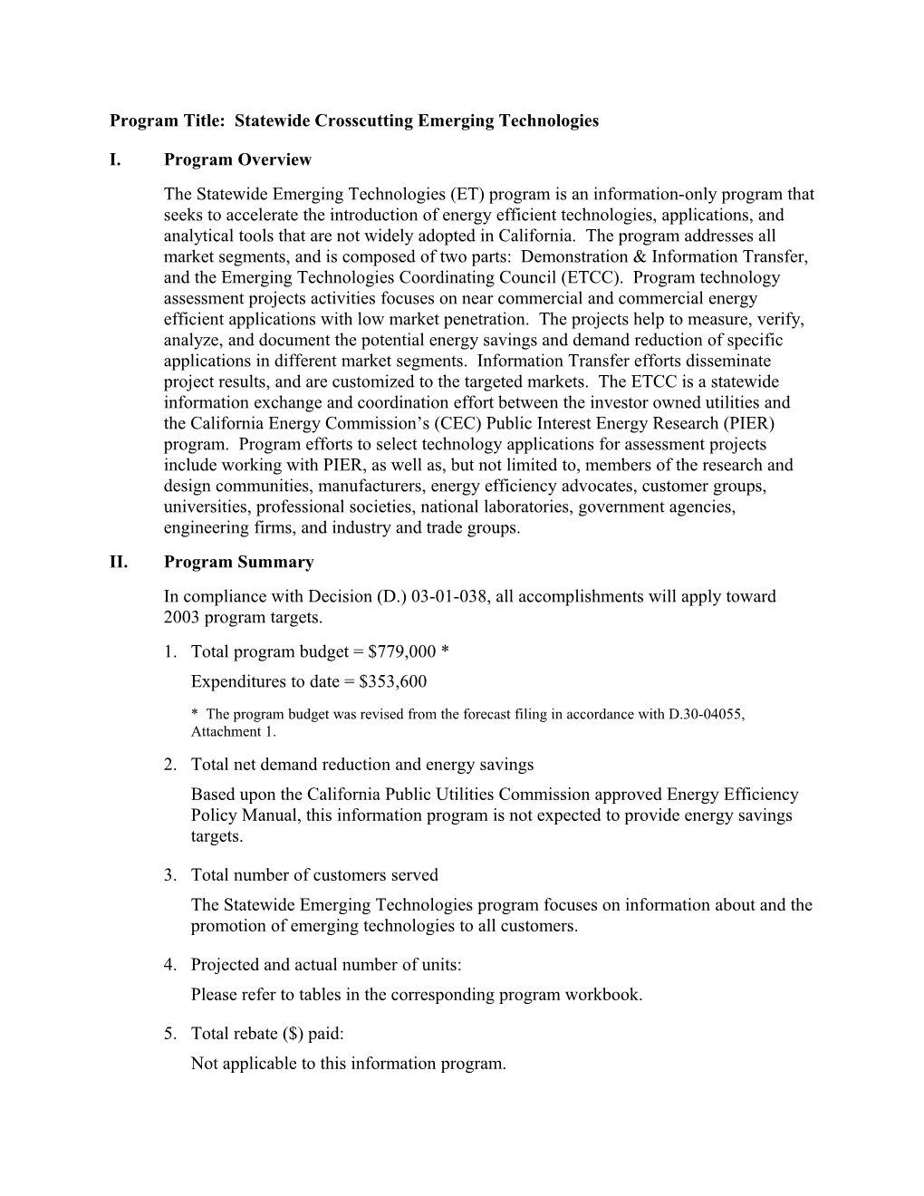 Draft Statewide ET 2Nd Quarter Report