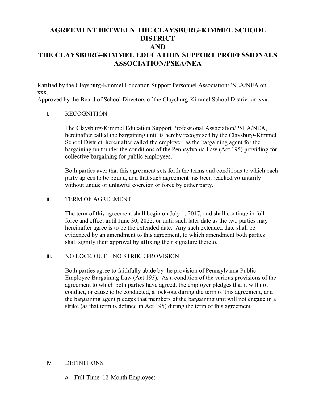 Agreement Between the Claysburg-Kimmel School District