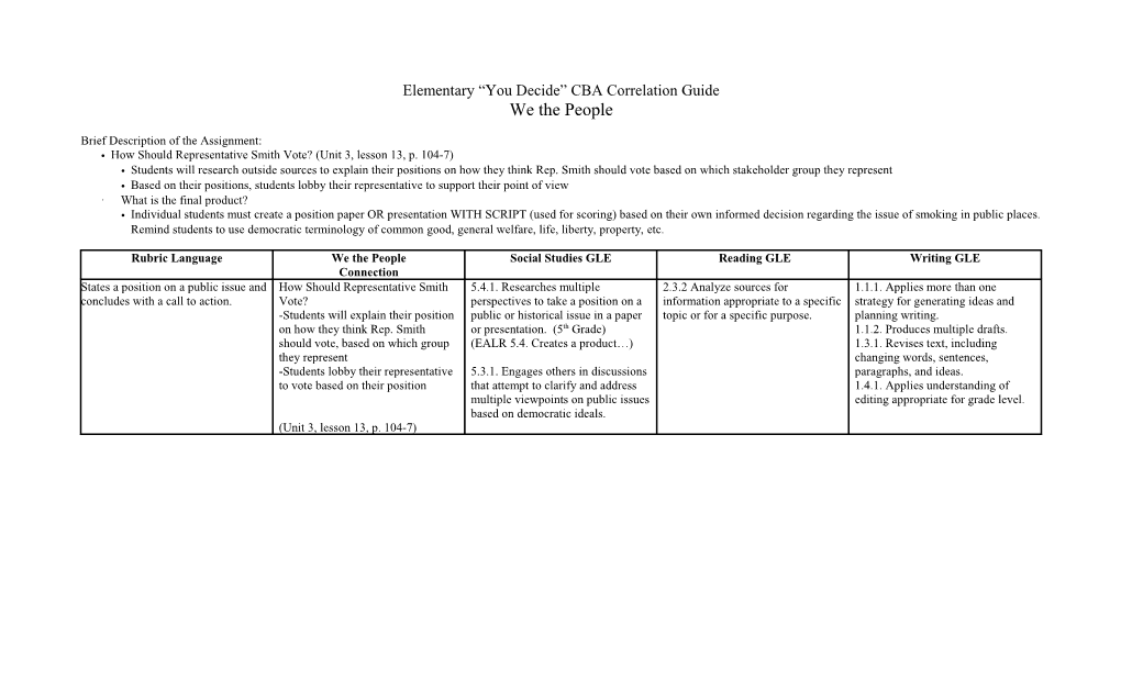 Elementary “You Decide” CBA Correlation Guide