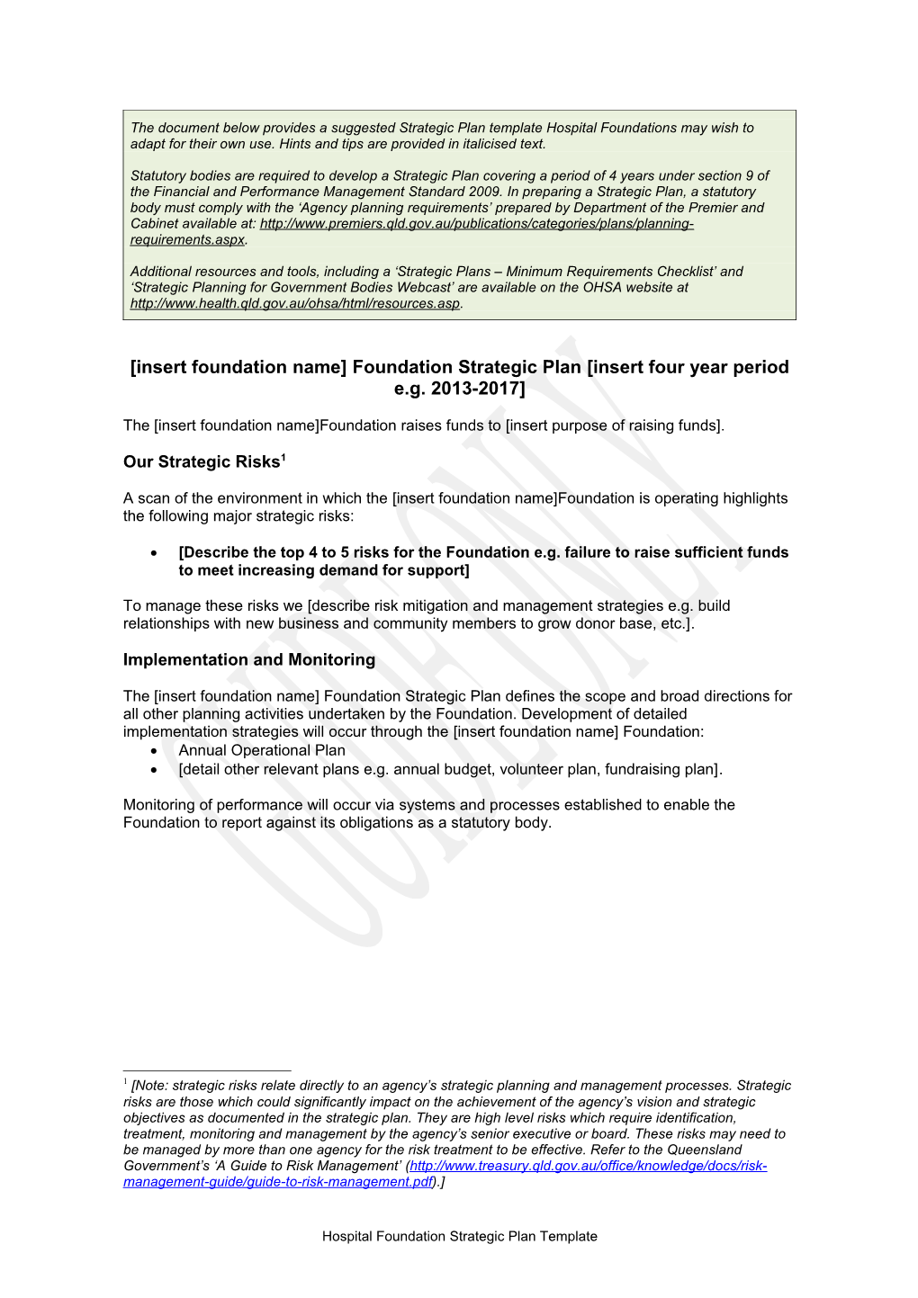 Hospital Foundation Strategic Plan Template